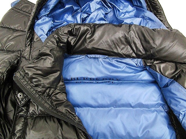 バーバリーブラックレーベルダウンジャケット 黒 青 フード付きM