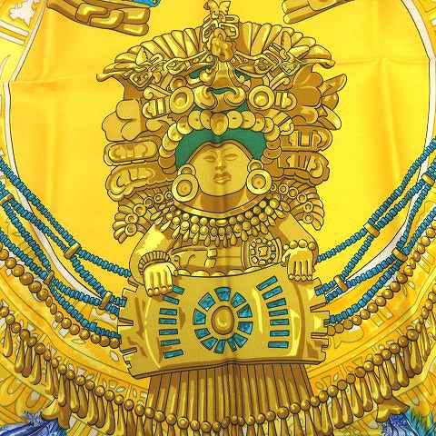 エルメス HERMES スカーフ カレ90 Mexique インカ Plissee 仏像 シルク  