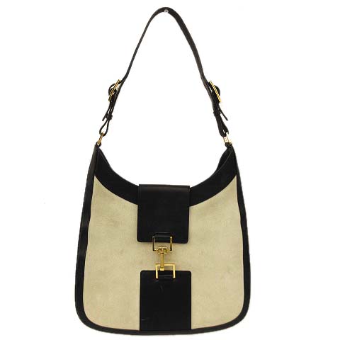 グッチ GUCCI ワンショルダー バッグ スエード レザー コンビ ゴールド 