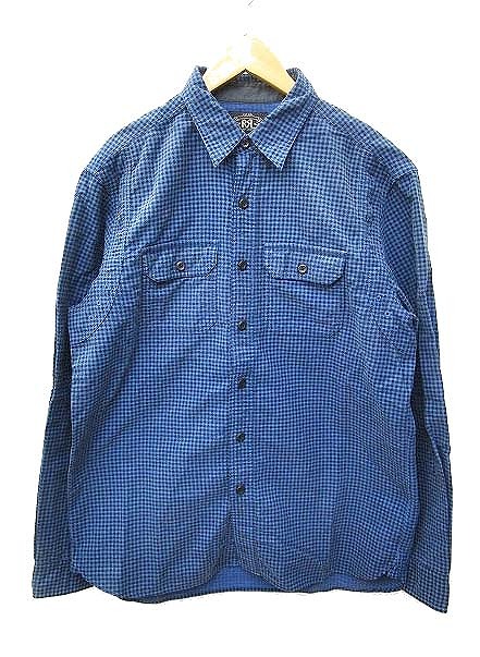 ダブルアールエル RRL ワークシャツ 長袖 千鳥チェック 起毛 国内正規 コットン L 青 ブルー C13791 メンズ 人気総合 RRL 千鳥チェック シャツ シャツ