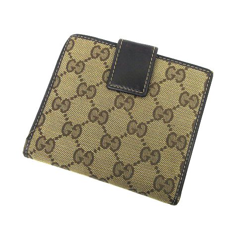GUCCI グッチ 三つ折り 財布 GGキャンバス レザー ベージュ 中古