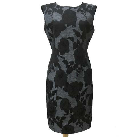 ランバン Lanvin Collection ワンピース 膝丈ドノースリーブ パーティー ドレス タイト 花柄 フラワー バラ 40 グレー 黒 ブラック R レディース 070 ベクトルパーク
