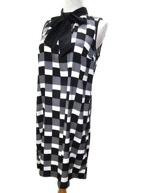 未使用品 マイケルマイケルコース Michael Michael Kors ワンピース ノースリーブ チェック リボン ブロックチェック S 白 ホワイト グレー 黒 ブラック C レディース 070 ベクトルパーク