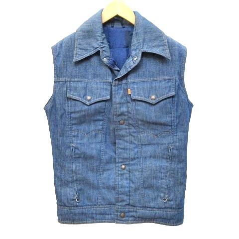 リーバイス Levi S ヴィンテージ Ski スキー 70s ダウンベスト デニム スナップボタン Talonジップ コットン混 L インディゴ 青 ブルー C メンズ 070 ベクトルパーク
