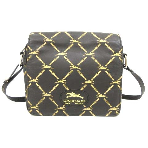 LONGCHAMP ロンシャン 黒×茶 ヴィンテージ ショルダーバッグ
