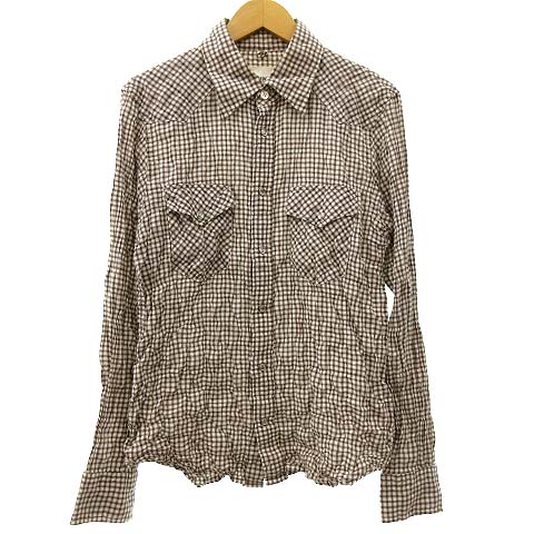 ティーエスエス Ts S ウエスタン シャツ 長袖 チェック シワ加工 コットン 胸ポケット 2 茶 ブラウン 白 ホワイト Fnm R メンズ 070 ベクトルパーク