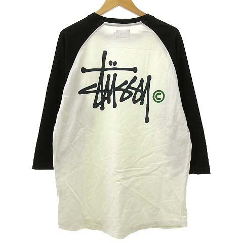 ステューシー Stussy Tシャツ カットソー 七分袖 ラグランスリーブ ロゴ プリント クルーネック コットン L 白 ホワイト 黒 ブラック Nvw R メンズ 070 ベクトルパーク