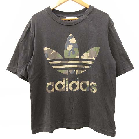 アディダスオリジナルス Adidas Originals Tシャツ カットソー 半袖 トレフォイルロゴ 迷彩 カモフラ クルーネック コットン S チャコールグレー R メンズ 070 ベクトルパーク