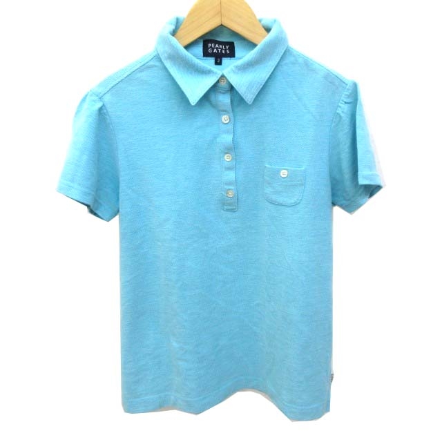 パーリーゲイツ Pearly Gates ポロシャツ 半袖 ポケット ゴルフ ウェア コットン 2 M 水色 アイスブルー Ibs91 C レディース 070 ベクトルパーク