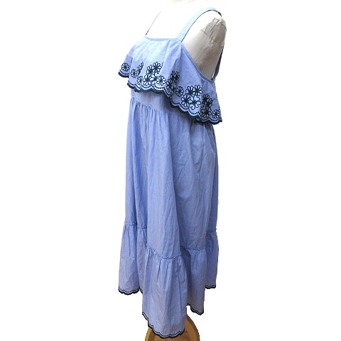 ケイトスペード Kate Spade ワンピース ロング マキシ丈 キャミ ペプラム スカラップ 花柄 刺繍 ダンガリー M 青 ブルー Ibs91 K レディース 070 ベクトルパーク