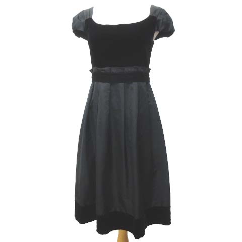 フォクシーブティック Foxey Boutique ベロア ワンピース ひざ丈 パフスリーブ 切替え ドレス 38 Mサイズ 黒 ブラック S Ibs91 レディース 070 ベクトルパーク