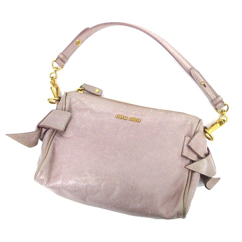 ミュウミュウ miumiu ミニ ハンドバッグ ポーチ レザー サイド リボン 