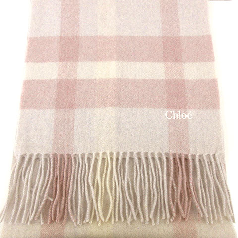 クロエ Chloe Foulards マフラー ストール チェック フリンジ ロゴ刺繍 ピンク ベージュ Rrr R レディース 070 ベクトルパーク