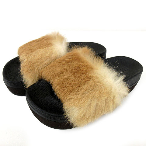 バーニーズニューヨーク Barneys New York プラットフォーム ファー サンダル 厚底 ラビット 23cm ベージュ 黒 ブラック Rrr R レディース 070 ベクトルパーク