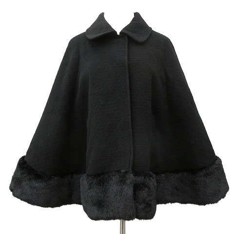 セシルマクビー Cecil Mcbee 襟付き ポンチョ コート 裾フェイクファー ウール アンゴラ混 インボタン M 黒 ブラック R レディース 070 ベクトルパーク セシルマクビー Cecil Mcbee 襟付き ポンチョ コート 裾フェイクファー ウール アンゴラ混 インボタン M 黒 ブラック R レディース 070 ベクトルパーク