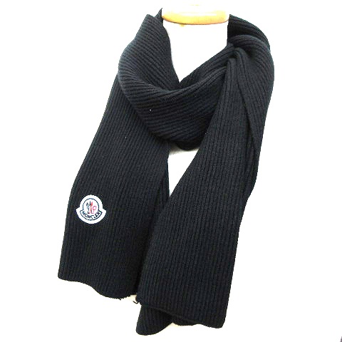 モンクレール Moncler リブ マフラー ウール ストール ワッペン 黒 ブラック K メンズ 070 ベクトルパーク