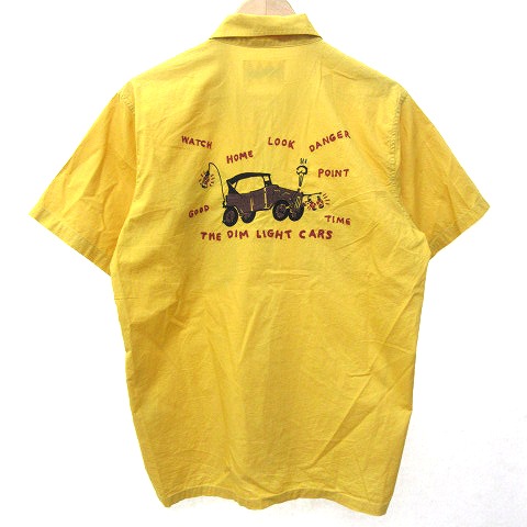 ウィアード Weirdo 美品 ワークシャツ 半袖 両面刺繍 ボーリングシャツ コットン M 黄 イエロー N メンズ 070 ベクトルパーク