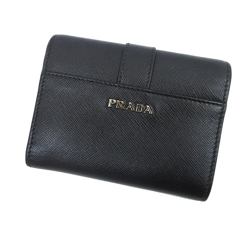 プラダ PRADA カイエ レザー 3つ折り財布 CAHIER サフィアーノ 金具 黒 