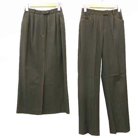 キャラオクルス Cara O Cruz 3点セット セットアップ シャツ 長袖 ロングスカート パンツ ウール 9 カーキ 緑 グリーン R レディース 070 ベクトルパーク