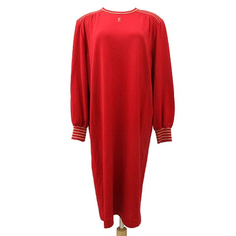 ロベルタディカメリーノ Roberta Di Camerino ニット ワンピース 長袖 膝丈 ウール クルーネック ワンポイント刺繍 ライン 40 ゴールド 赤 レッド R レディース 070 ベクトルパーク