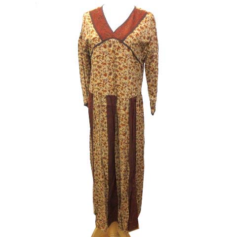 未使用品 ナノユニバース Nano Universe 18aw ワンピース ロング丈 七分袖 花柄 Vネック Nlonp025lr コットン 38 M 茶 ブラウン Owk C レディース 070 ベクトルパーク