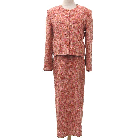カネコイサオ Kaneko Isao セレモニースーツ ロングワンピース ノーカラージャケット ツイード F ピンク R レディース 070 ベクトルパーク