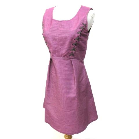 タラジャーモン Tara Jarmon Mademoiselle ワンピース ノースリーブ ひざ丈 レースアップ ボーダー ストレッチ コットン 38 M ピンク Ibs74 C レディース 070 ベクトルパーク