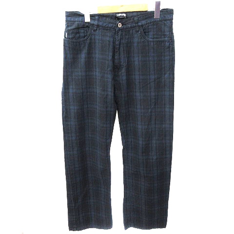 Stussy チェックデニムパンツ 神サイズ 美品 stussy ステューシー 灰色