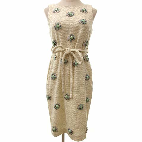 未使用品 ミリオンカラッツ Million Carats ビジュー ツイード ドレス ワンピース ミニ タイト ノースリーブ S アイボリー R レディース 070 ベクトルパーク