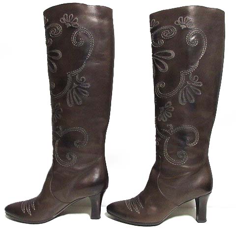 ボッテガヴェネタ BOTTEGA VENETA ロング ブーツ ウエスタン 刺繍