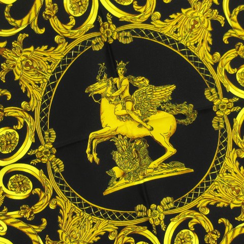 美品エルメスカレ90チェルリー公園LES TUILERIES ブラック×ゴールド エルメス HERMES LES TUILERIES チュイルリー公園 カレ 90 大判
