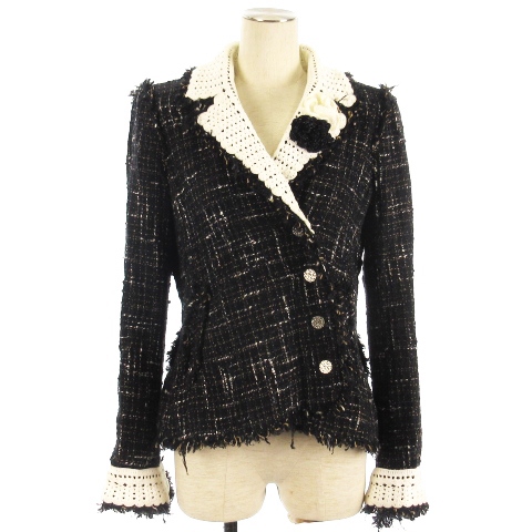 シャネル CHANEL 04S ツイード ジャケット レース切替 ココマーク 