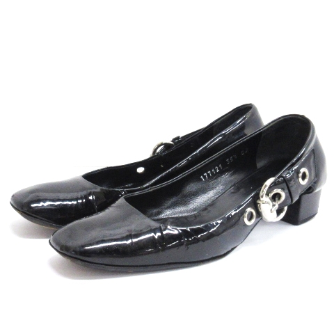 GUCCI レザー スクエアトゥパンプス ブラック