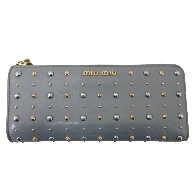 ミュウミュウ miumiu レザー長財布 ウォレット 小銭入れ スタッズ 