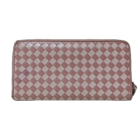 ボッテガヴェネタ　長財布　ピンク　イントレチャート　ラウンドファスナー　箱付き BOTTEGA VENETA ボッテガ・ヴェネタ 二つ折り長財布 イントレ