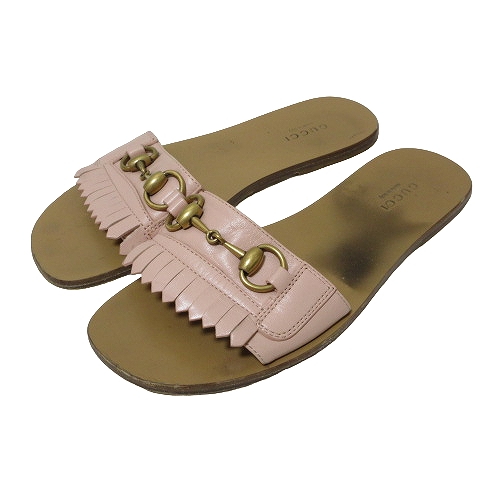 グッチ GUCCI フラット サンダル ホースビット フリンジ ピンク 36 1/2 