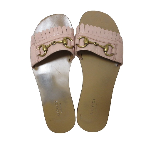 グッチ GUCCI フラット サンダル ホースビット フリンジ ピンク 36 1/2 