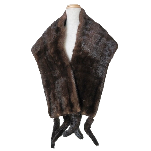 三越 ミンク ショール マフラー フリンジ リアルファー 茶 ブラウン  