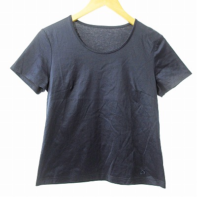 レオナール LEONARD 美品 カットソー Tシャツ 半袖 ロゴ刺繍 ネイビー 