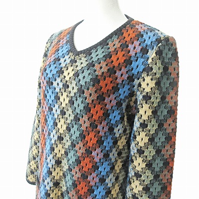 ミッソーニ MISSONI ニット ワンピース 長袖 膝丈 総柄 ウール マルチ 