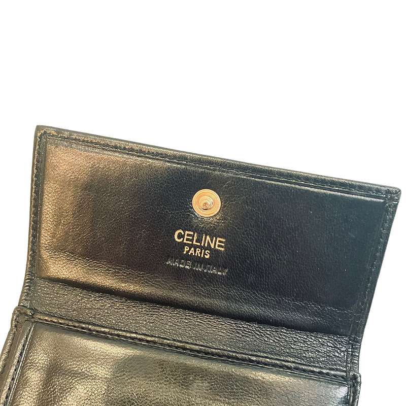 美品 CELINE Wホック 折財布 レザー ブラック セリーヌ CELINE Wホック ヴィンテージ 二つ折り財布 レザー