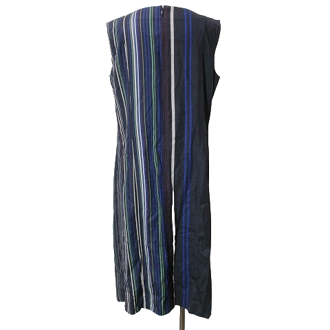 ピノーレ PINORE ワンピース ひざ丈 ストライプ ノースリーブ ドレープ  