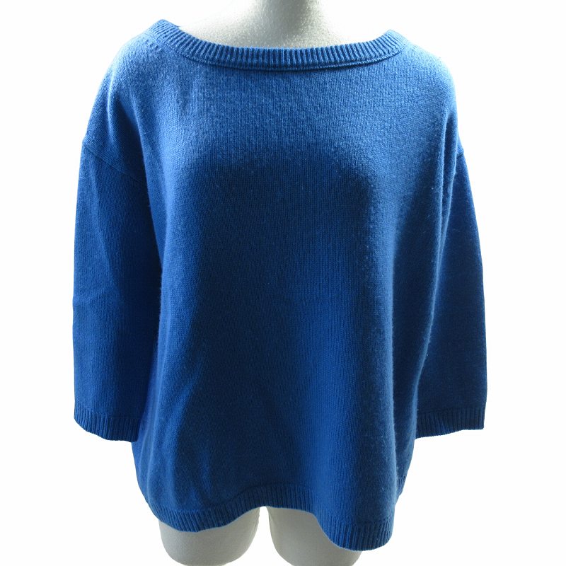 Drawer バックリボン カシミヤシルク プルオーバー ニット ブルー  