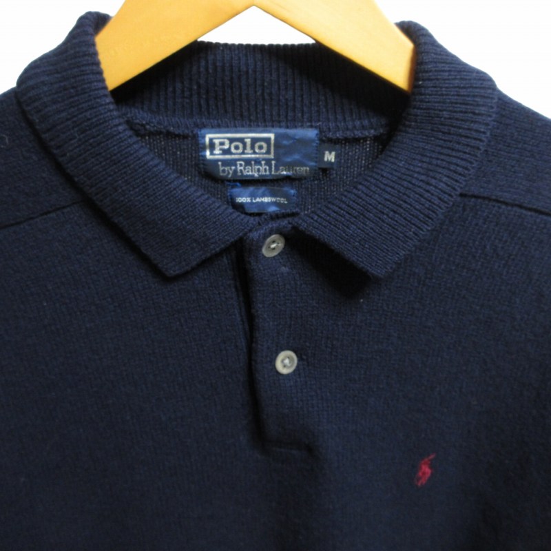 90s ポロラルフローレン ニットポロ M ネイビー ラガーシャツ セーター ポロ バイ ラルフローレン Polo by Ralph Lauren 90S ウール