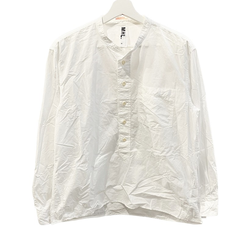 美品✨ MHL マーガレットハウエル　コットン　長袖　シャツ バンドカラー MHL.マーガレットハウエル 長袖コットン バンドカラー シャツ M