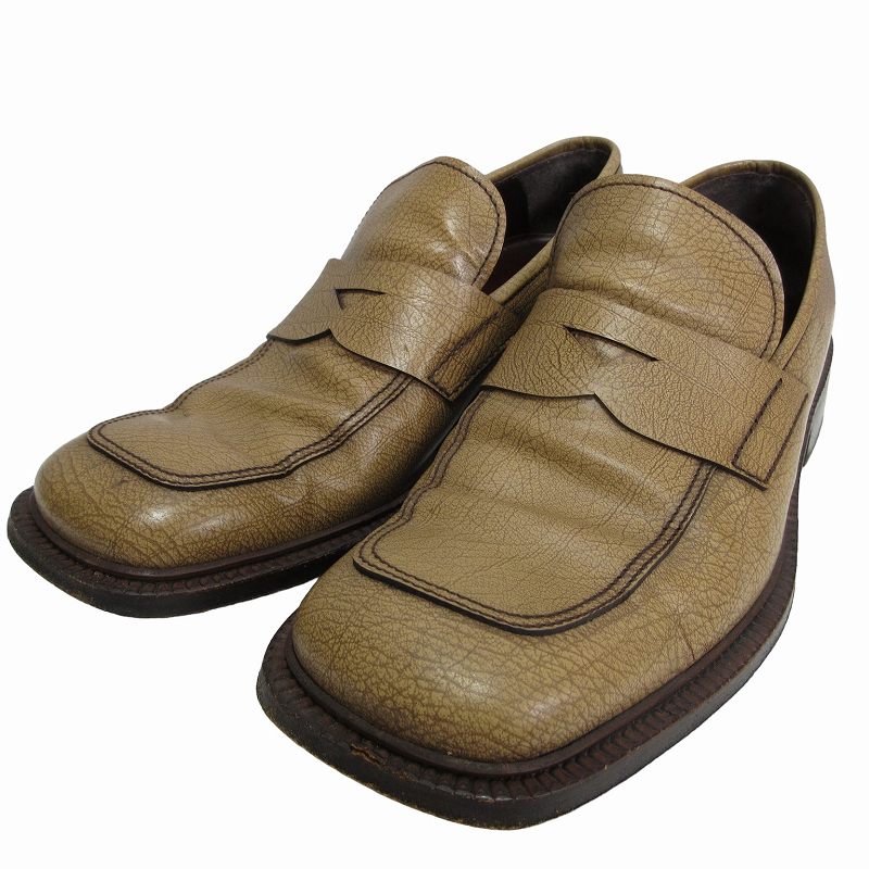 プラダ PRADA ローファー スリッポン シューズ イタリア製 7.5 25.5 茶 