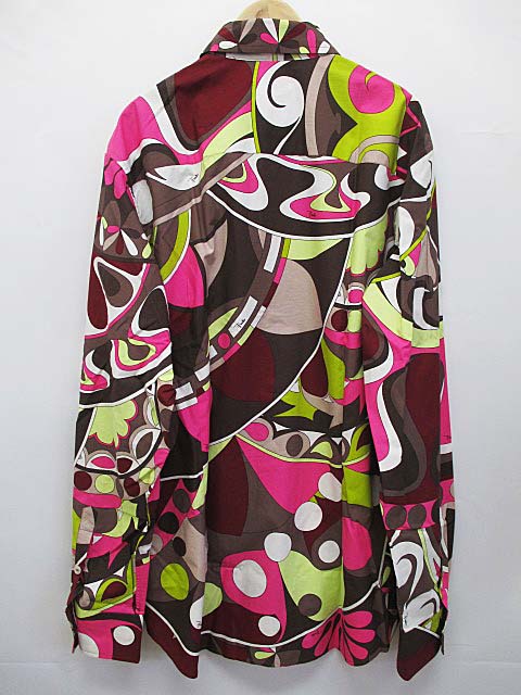 エミリオプッチ Emilio Pucci シャツ カットソー 総柄 大きいサイズ ピンク ブラウン 茶 Xl 長袖 春秋 イタリア製 E0497 メンズ 072 ベクトルパーク