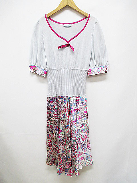 エミリオプッチ Emilio Pucci ワンピース 42 ブルー ピンク ニット プリント 半袖 D7403 レディース 072 ベクトルパーク