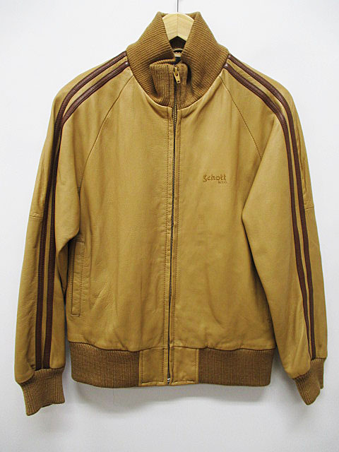 ショット SCHOTT レザージャケット XS ブラウン 2本ライン スポーツ 