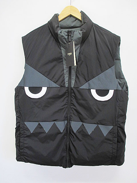 未使用品 フェンディ FENDI ダウンベスト 56 黒 グレー モンスター  